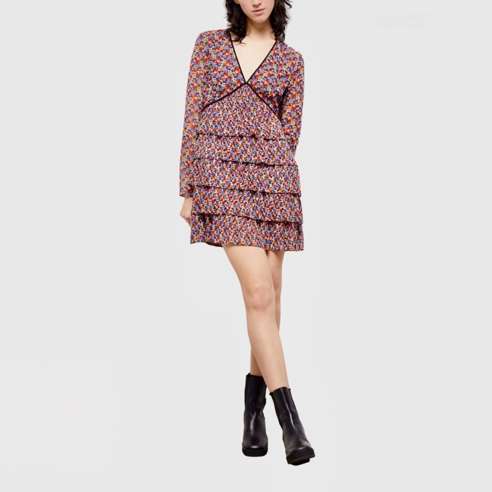 NWT The KOOPLES Paris Blazing Fields Floral Tiered Dress EU/2 US/M Spring Summer